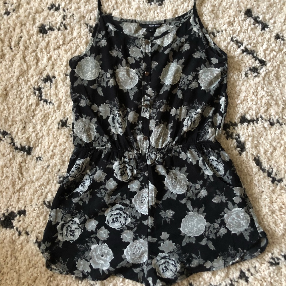 Black and grey floral romper